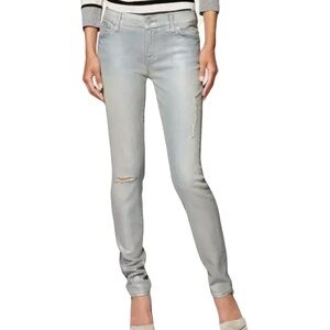 7 For All Mankind 7FAM Slim Cigarette Jeans Pearlized Blue Silver Coated Size 27